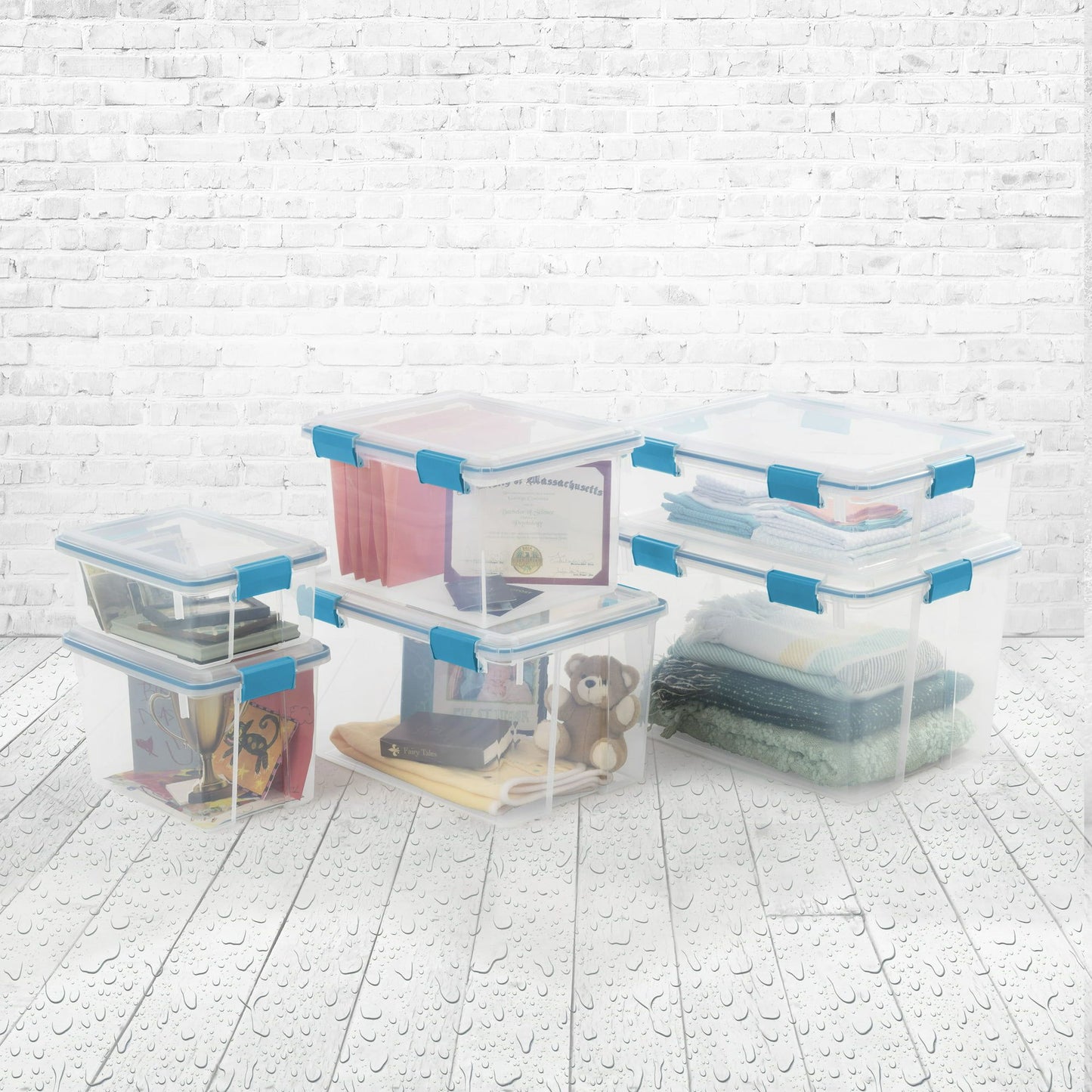 54-Quart Plastic Gasket Box, Blue Aquarium, Set of 4, Sturdy Large Capacity