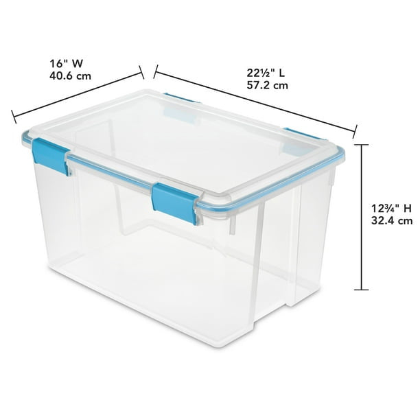 54-Quart Plastic Gasket Box, Blue Aquarium, Set of 4, Sturdy Large Capacity