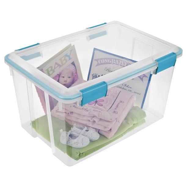 54-Quart Plastic Gasket Box, Blue Aquarium, Set of 4, Sturdy Large Capacity