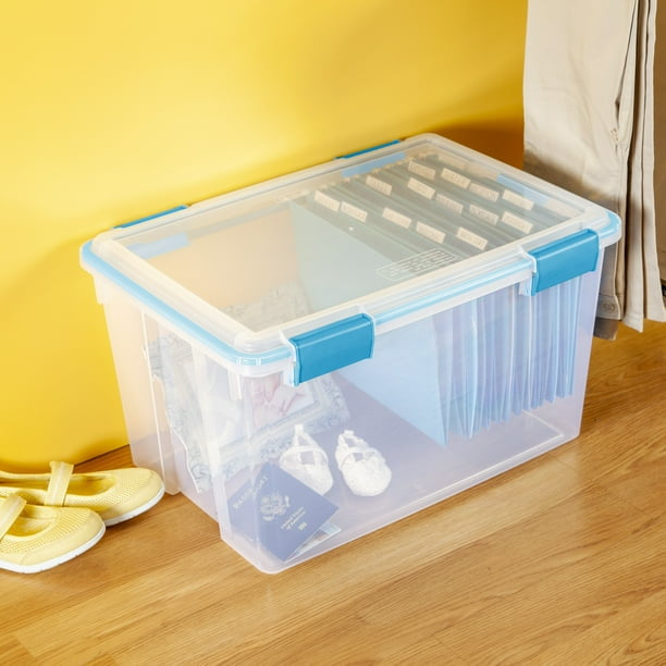 54-Quart Plastic Gasket Box, Blue Aquarium, Set of 4, Sturdy Large Capacity