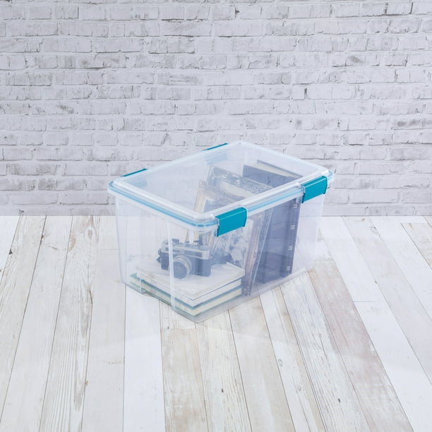 54-Quart Plastic Gasket Box, Blue Aquarium, Set of 4, Sturdy Large Capacity