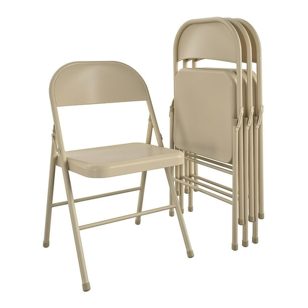 Steel Folding Chair (4 Pack), Black and Beige