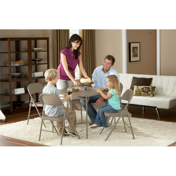 Steel Folding Chair (4 Pack), Black and Beige