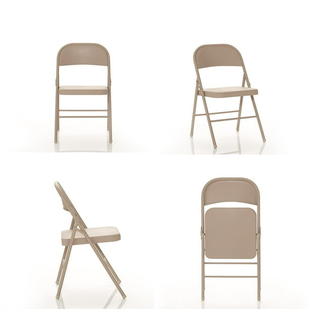 Steel Folding Chair (4 Pack), Black and Beige
