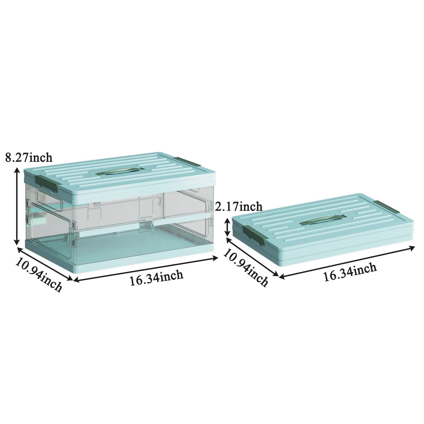2 Pack Collapsible Storage Bins with Lids, Clear Plastic Foldable Storage Box, Stackable Storage Containers for Organizing, White