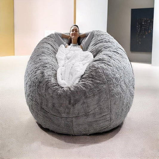 Bag Chair Cover(it was only a Cover; not a Full Bean Bag) Chair Cushion; Big Round Soft Fluffy PV Velvet Sofa Bed Cover; Living Room Furniture; Lazy Sofa Bed Cover; 5ft Light Grey
