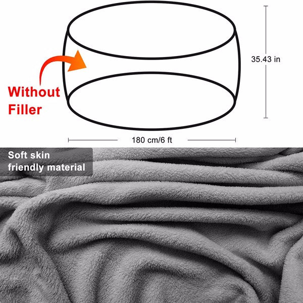 Bag Chair Cover(it was only a Cover; not a Full Bean Bag) Chair Cushion; Big Round Soft Fluffy PV Velvet Sofa Bed Cover; Living Room Furniture; Lazy Sofa Bed Cover; 5ft Light Grey