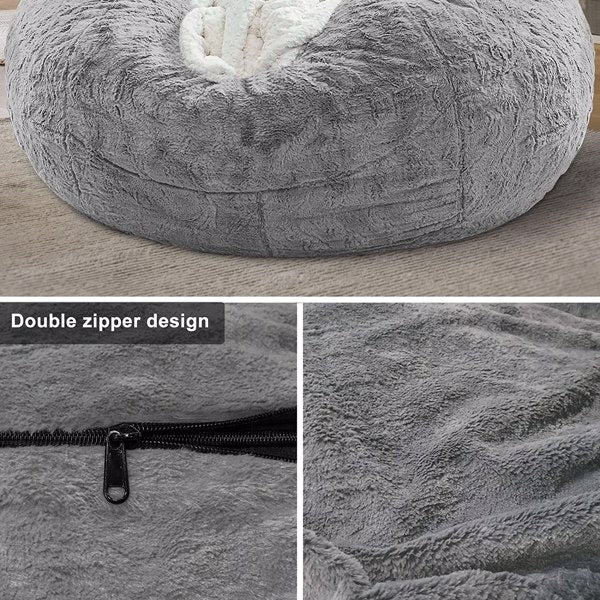 Bag Chair Cover(it was only a Cover; not a Full Bean Bag) Chair Cushion; Big Round Soft Fluffy PV Velvet Sofa Bed Cover; Living Room Furniture; Lazy Sofa Bed Cover; 5ft Light Grey
