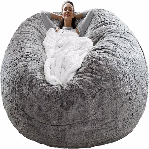 Bag Chair Cover(it was only a Cover; not a Full Bean Bag) Chair Cushion; Big Round Soft Fluffy PV Velvet Sofa Bed Cover; Living Room Furniture; Lazy Sofa Bed Cover; 5ft Light Grey