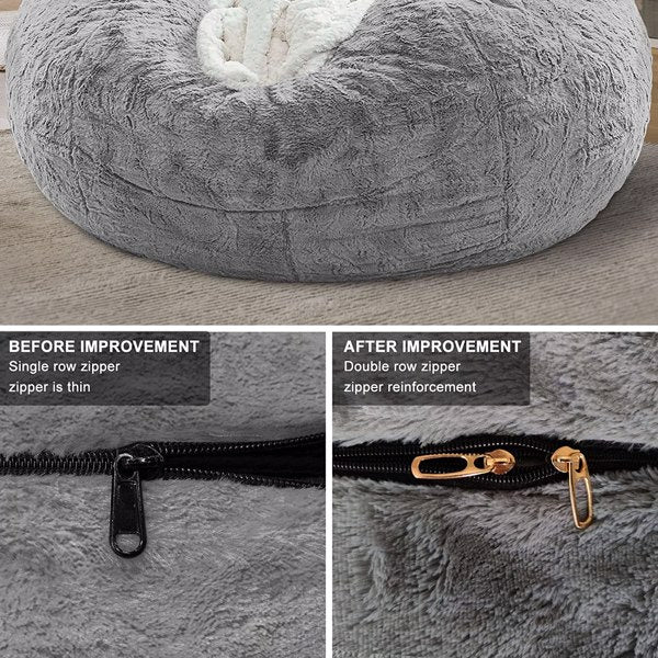 Bag Chair Cover(it was only a Cover; not a Full Bean Bag) Chair Cushion; Big Round Soft Fluffy PV Velvet Sofa Bed Cover; Living Room Furniture; Lazy Sofa Bed Cover; 5ft Black