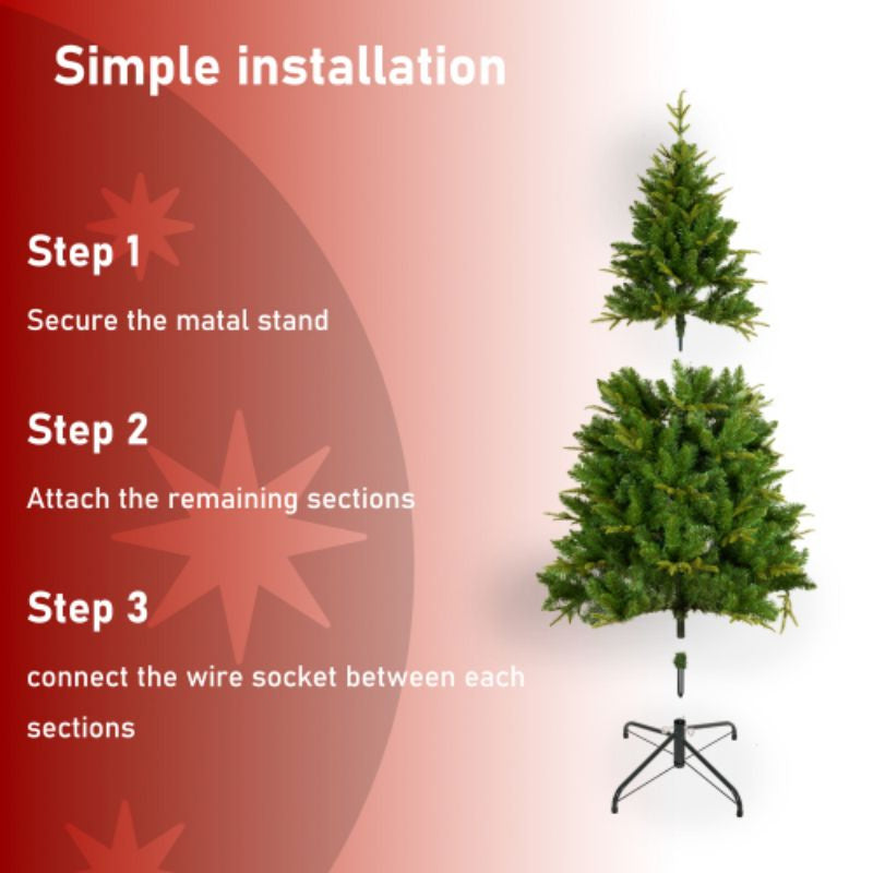 6 -foot artificial Christmas tree, with 1079 cutting -edge, 260LED, no light hinge cloud fir PVC/PE Christmas tree, suitable for indoor and outdoor