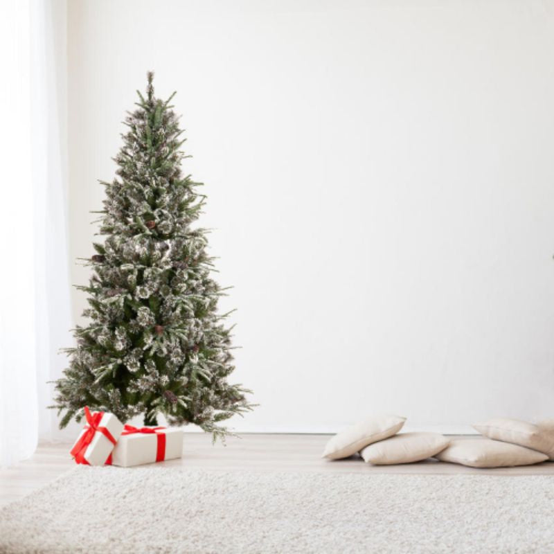 The best choice product 6 -foot pre -decoration Yunshan hinge artificial mixed PE/PVC Christmas tree, with 1273 pointed, 29 pine cones, 240 lights, metal bases