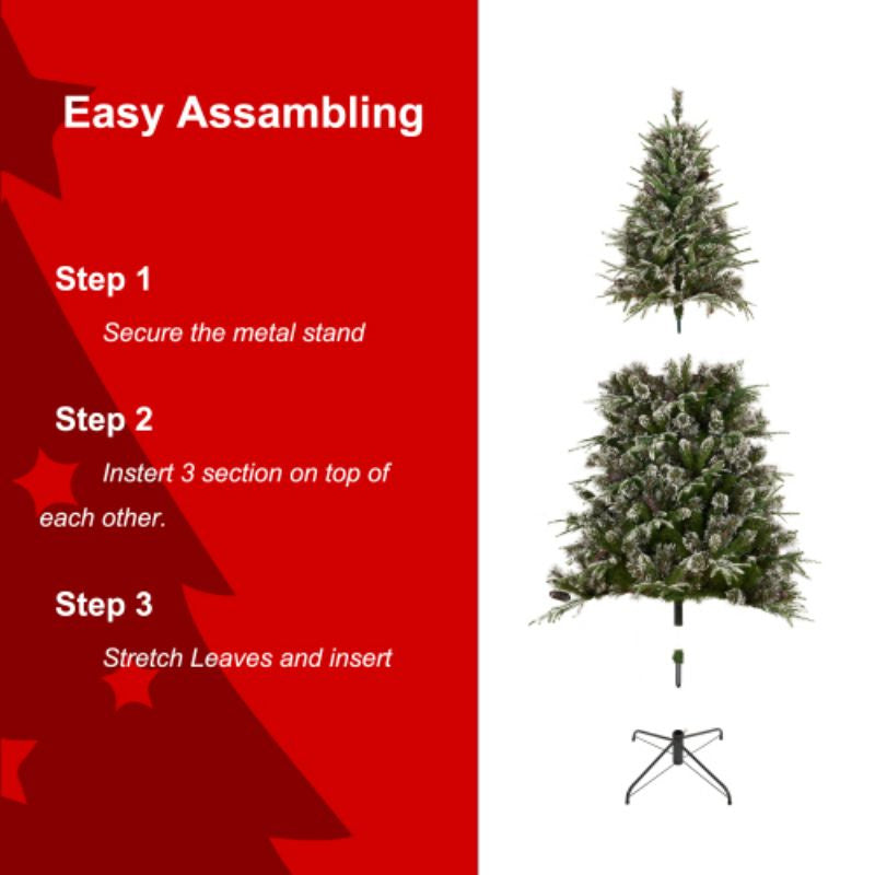 The best choice product 6 -foot pre -decoration Yunshan hinge artificial mixed PE/PVC Christmas tree, with 1273 pointed, 29 pine cones, 240 lights, metal bases