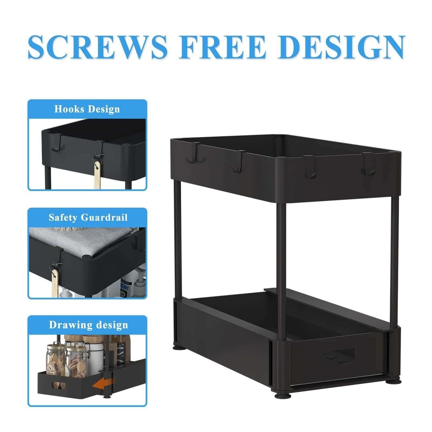 2 sets  Under Sink Organizers and Storage Bathroom Organizer Under Sink, Pull Out Cabinet Organizer for Kitchen Bathroom Sink Storage, Pack of 2-layer storage racks in black
