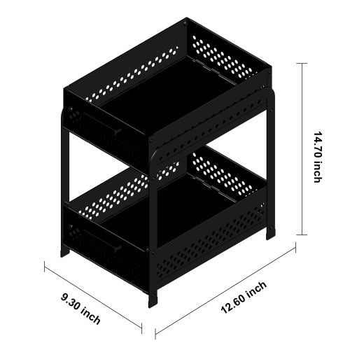 Double Sink Shelf, Storage Space,Farmhouse Counter, Suitable For Kitchen Under-Cabinet Storage, Suitable For Bathroom Sliding Basket Storage Bag, Black