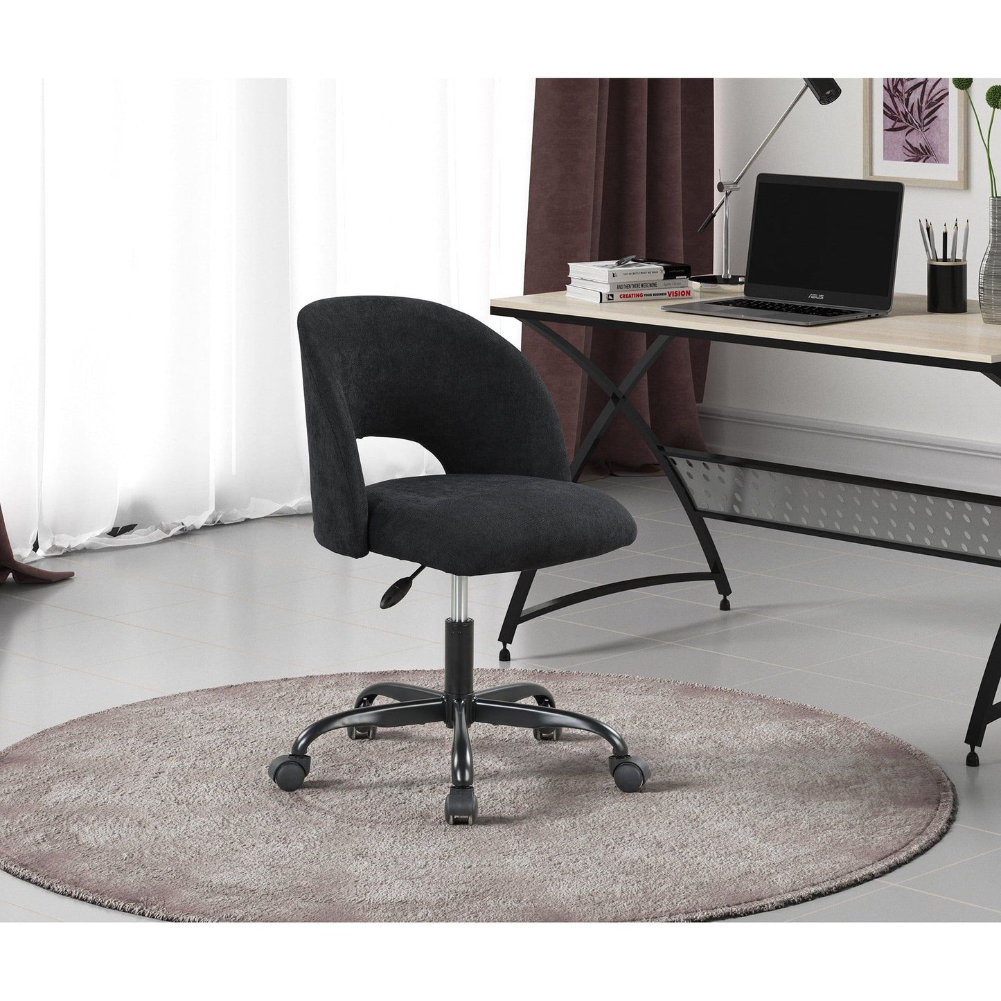 Fabric Upholstered Open Back Office Chair with Casters