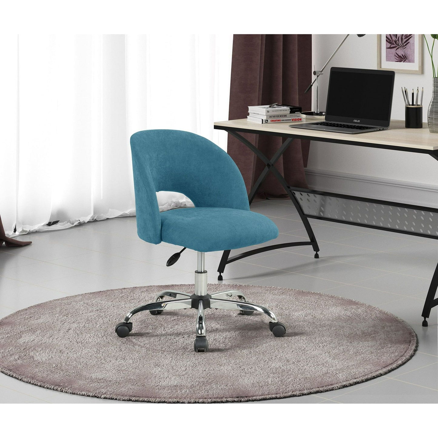 Fabric Upholstered Open Back Office Chair with Casters