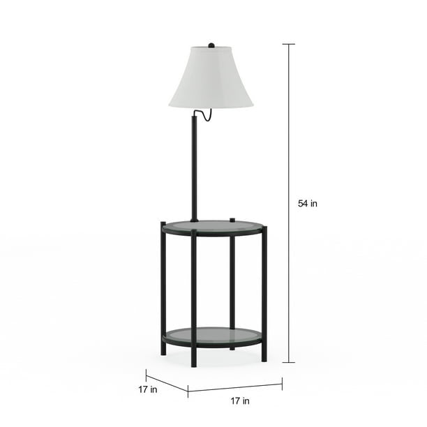 Glass End Table Floor Lamp, Matte Black