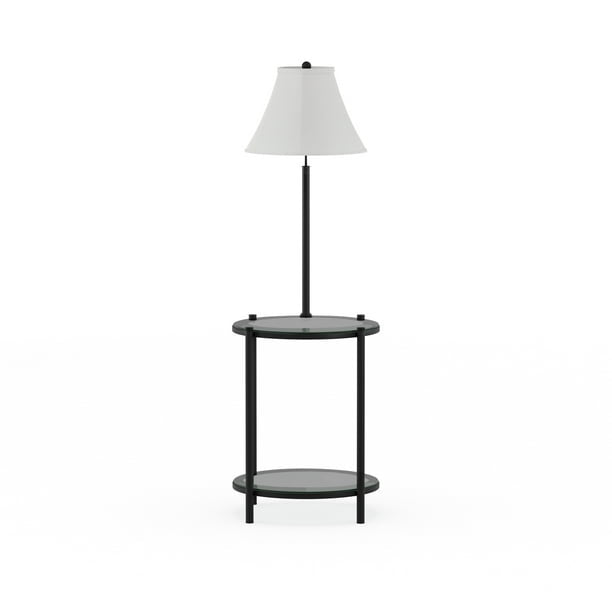 Glass End Table Floor Lamp, Matte Black