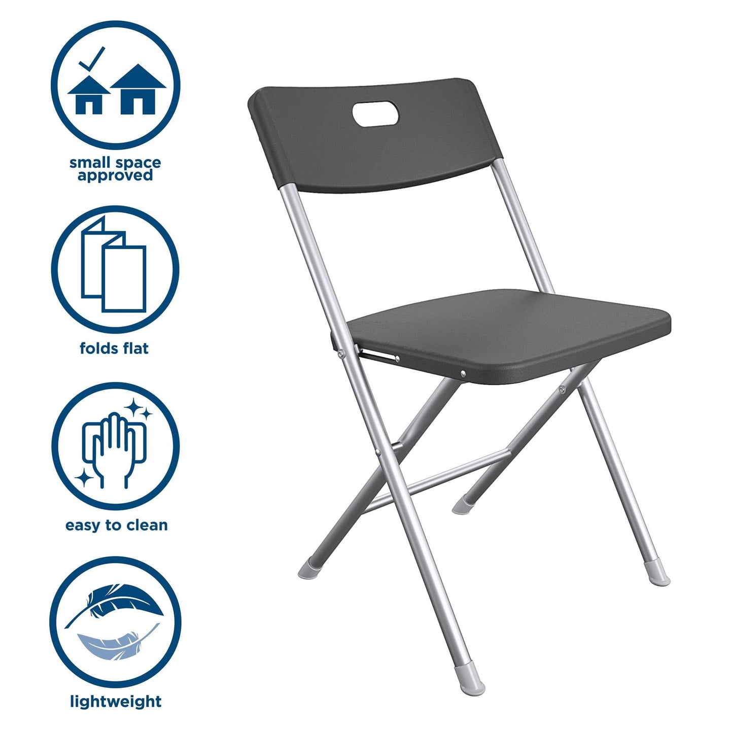Resin Seat & Back Folding Chair, Black, 4 Count