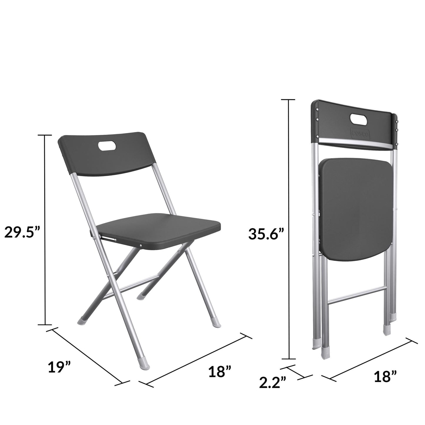 Resin Seat & Back Folding Chair, Black, 4 Count