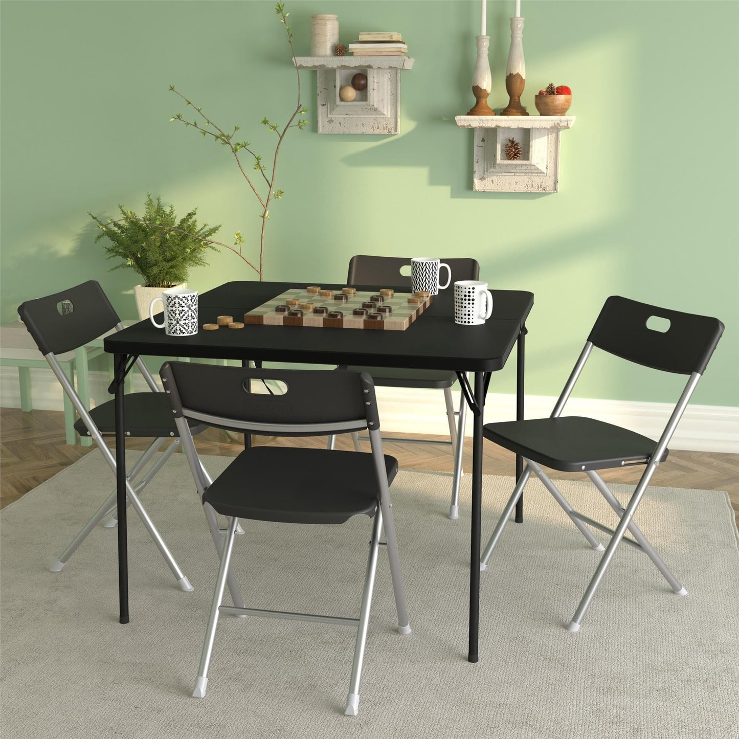 Resin Seat & Back Folding Chair, Black, 4 Count