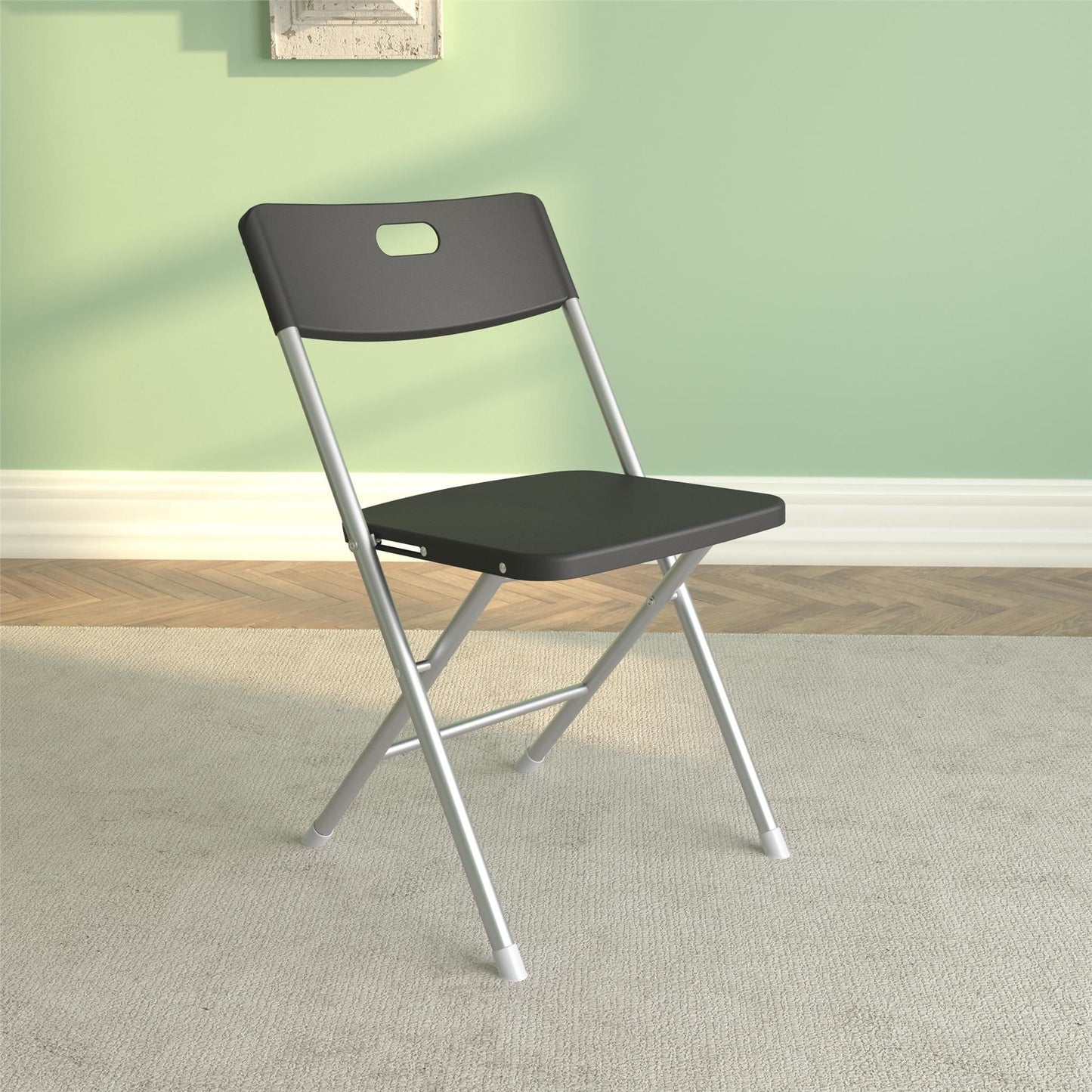 Resin Seat & Back Folding Chair, Black, 4 Count