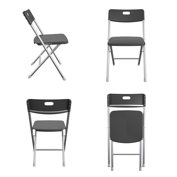 Resin Seat & Back Folding Chair, Black, 4 Count