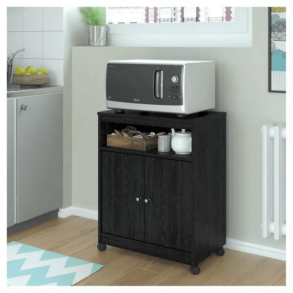Two Door One Drawer Four Wheel Microwave Cart
