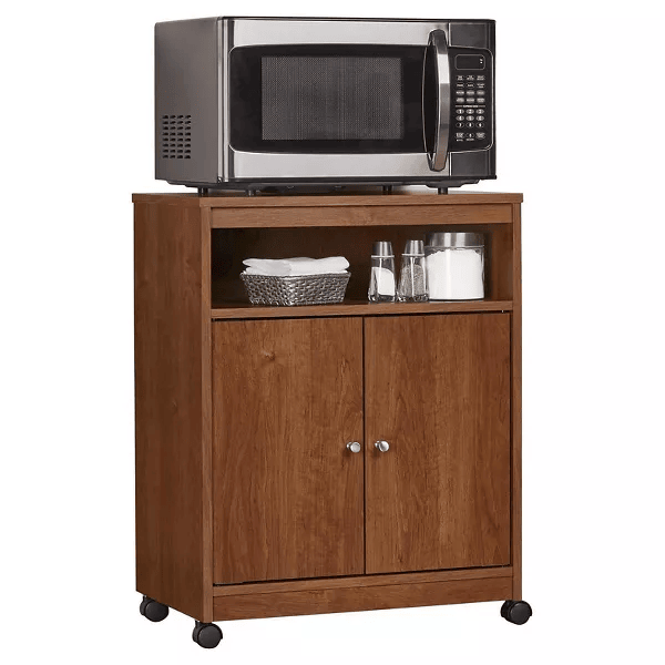Two Door One Drawer Four Wheel Microwave Cart