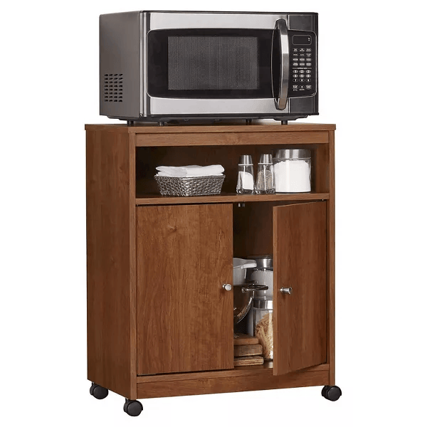 Two Door One Drawer Four Wheel Microwave Cart