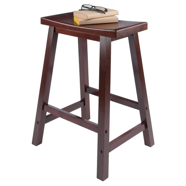 Wood Satori Saddle Seat Counter Stool, Walnut Finish