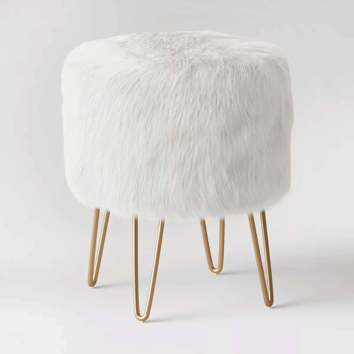 Faux Fur Round Storage Ottoman, Vanity Stool Chair with Storage, White