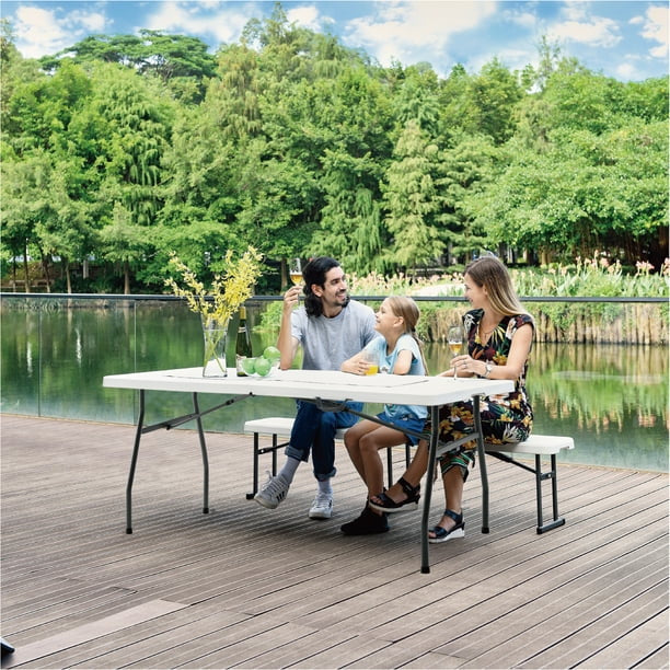 6 Foot Premium Fold-in-Half Table, White Granite