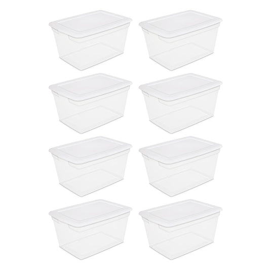 58 Qt Storage Box Clear Base White Lid Set of 8