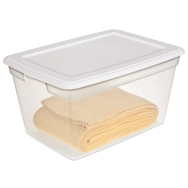 58 Qt Storage Box Clear Base White Lid Set of 8