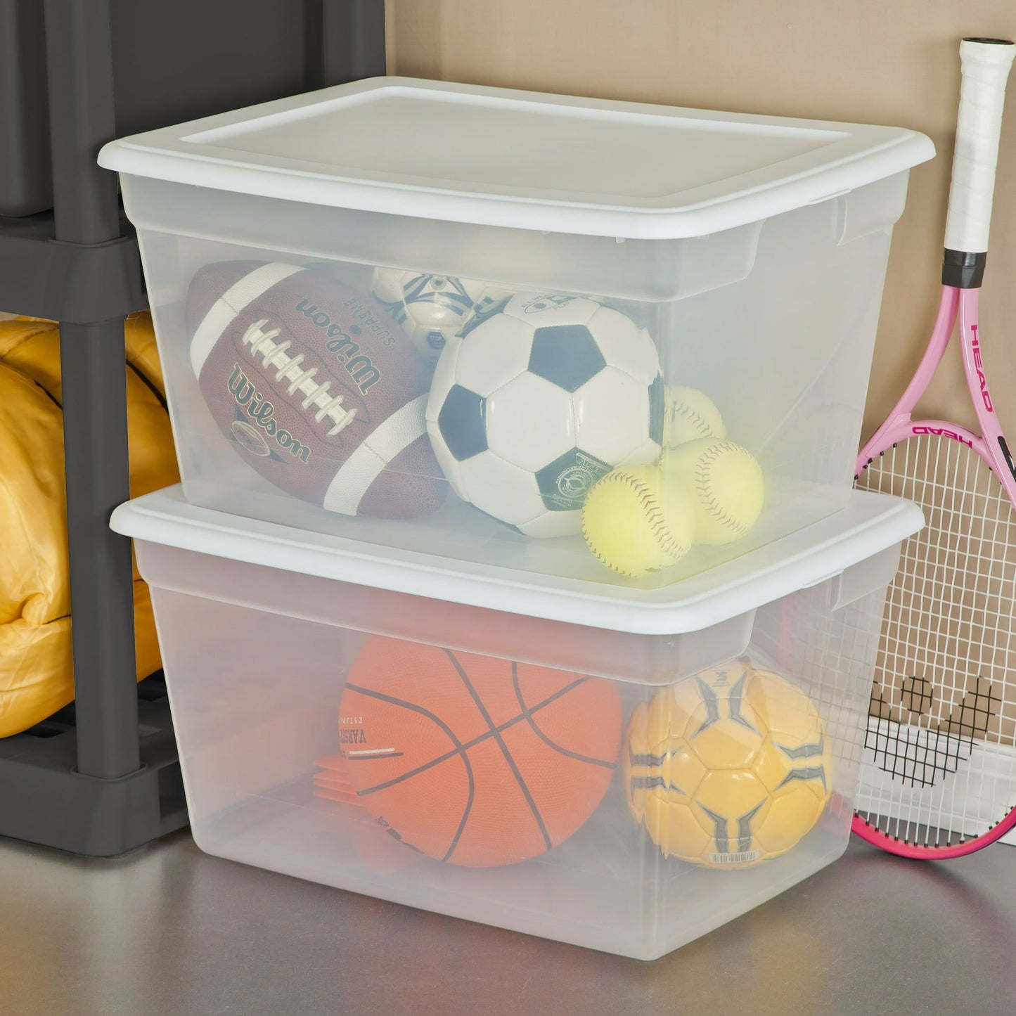 58 Qt Storage Box Clear Base White Lid Set of 8