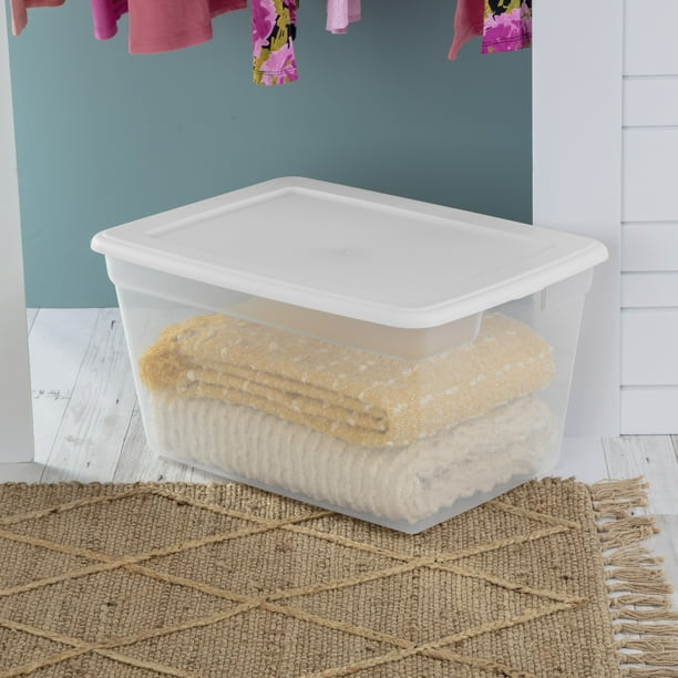 58 Qt Storage Box Clear Base White Lid Set of 8