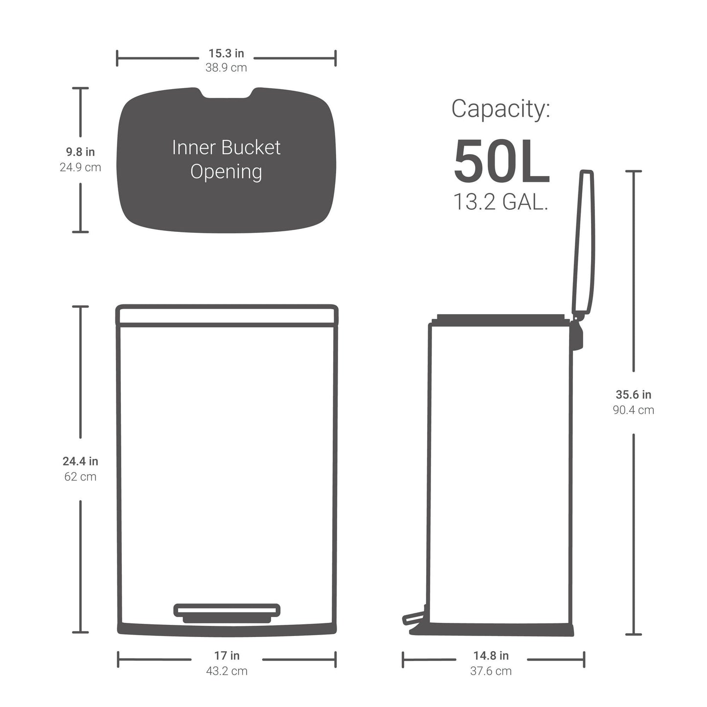 13.2 Gallon Trash Can, Rectangular Step On Kitchen Trash Can