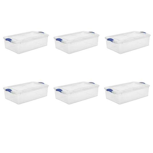 32 Qt. Latch Box Plastic, Stadium Blue, Set of 6