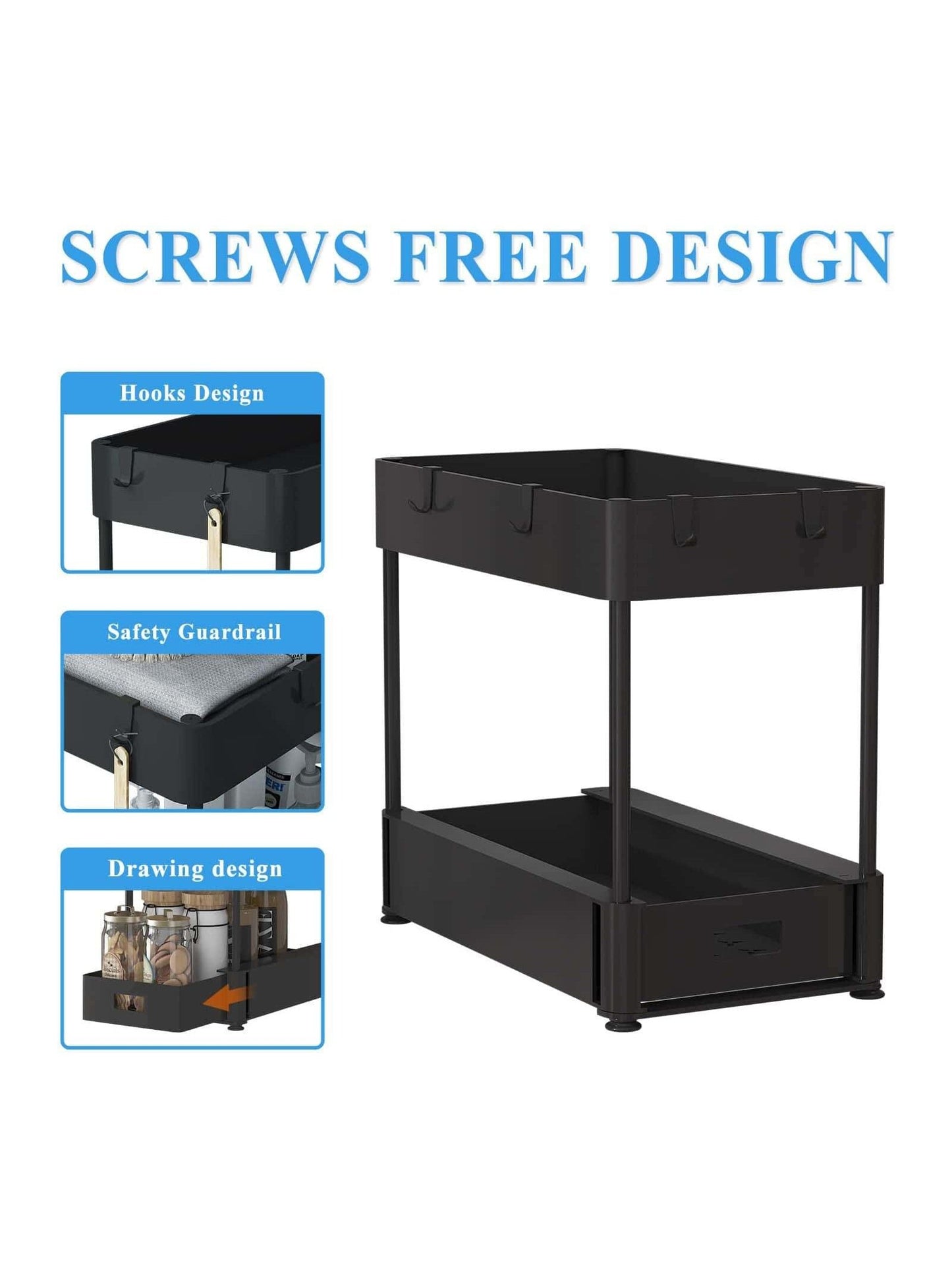2 layers Under Sink Organizers and Storage Bathroom Organizer Under Sink, Pull Out Cabinet Organizer for Kitchen Bathroom Sink Storage, Pack of 2-layer storage racks in black