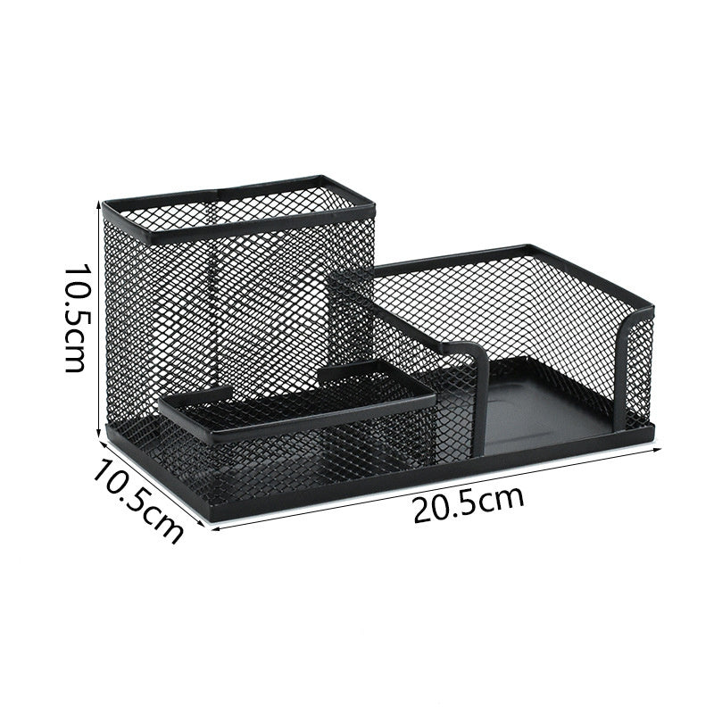 Small desk storage box, mesh multifunctional 3 grid stationery storage box set with 7 stationery storage tools