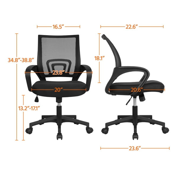 Office Computer Desk Chair Gaming-Ergonomic Mid Back Cushion Lumbar Support with Wheels Comfortable Blue Mesh Racing Seat Adjustable Swivel Rolling Home Executive (Black)