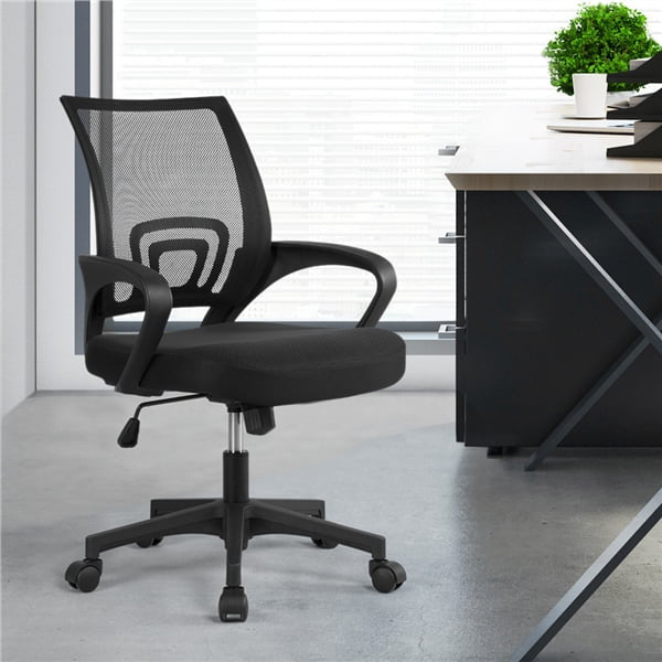 Office Computer Desk Chair Gaming-Ergonomic Mid Back Cushion Lumbar Support with Wheels Comfortable Blue Mesh Racing Seat Adjustable Swivel Rolling Home Executive (Black)