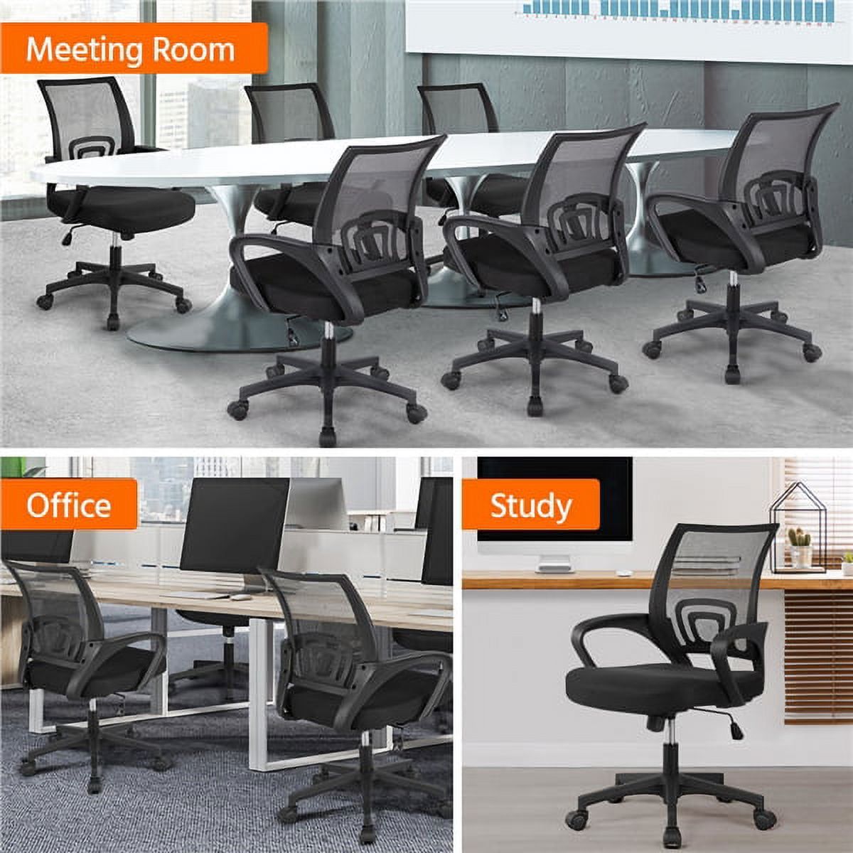 Office Computer Desk Chair Gaming-Ergonomic Mid Back Cushion Lumbar Support with Wheels Comfortable Blue Mesh Racing Seat Adjustable Swivel Rolling Home Executive (Black)