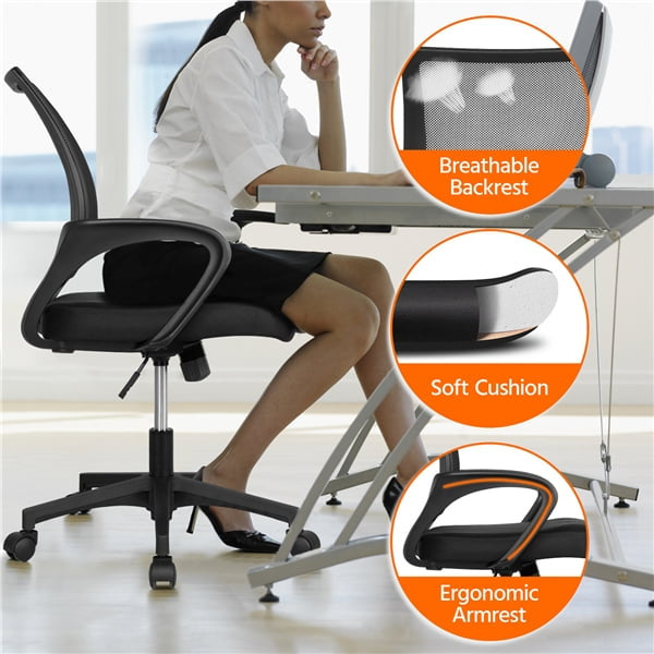 Office Computer Desk Chair Gaming-Ergonomic Mid Back Cushion Lumbar Support with Wheels Comfortable Blue Mesh Racing Seat Adjustable Swivel Rolling Home Executive (Black)