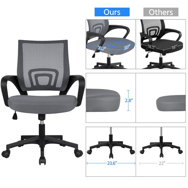Office Computer Desk Chair Gaming-Ergonomic Mid Back Cushion Lumbar Support with Wheels Comfortable Blue Mesh Racing Seat Adjustable Swivel Rolling Home Executive (Black)