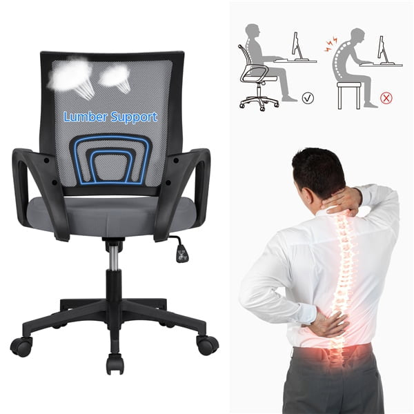 Office Computer Desk Chair Gaming-Ergonomic Mid Back Cushion Lumbar Support with Wheels Comfortable Blue Mesh Racing Seat Adjustable Swivel Rolling Home Executive (Black)