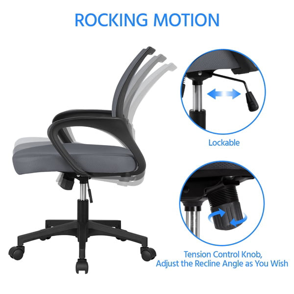 Office Computer Desk Chair Gaming-Ergonomic Mid Back Cushion Lumbar Support with Wheels Comfortable Blue Mesh Racing Seat Adjustable Swivel Rolling Home Executive (Black)