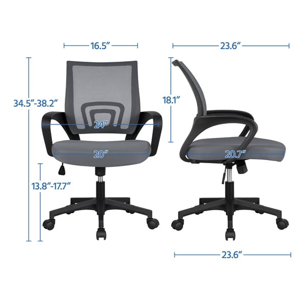 Office Computer Desk Chair Gaming-Ergonomic Mid Back Cushion Lumbar Support with Wheels Comfortable Blue Mesh Racing Seat Adjustable Swivel Rolling Home Executive (Black)